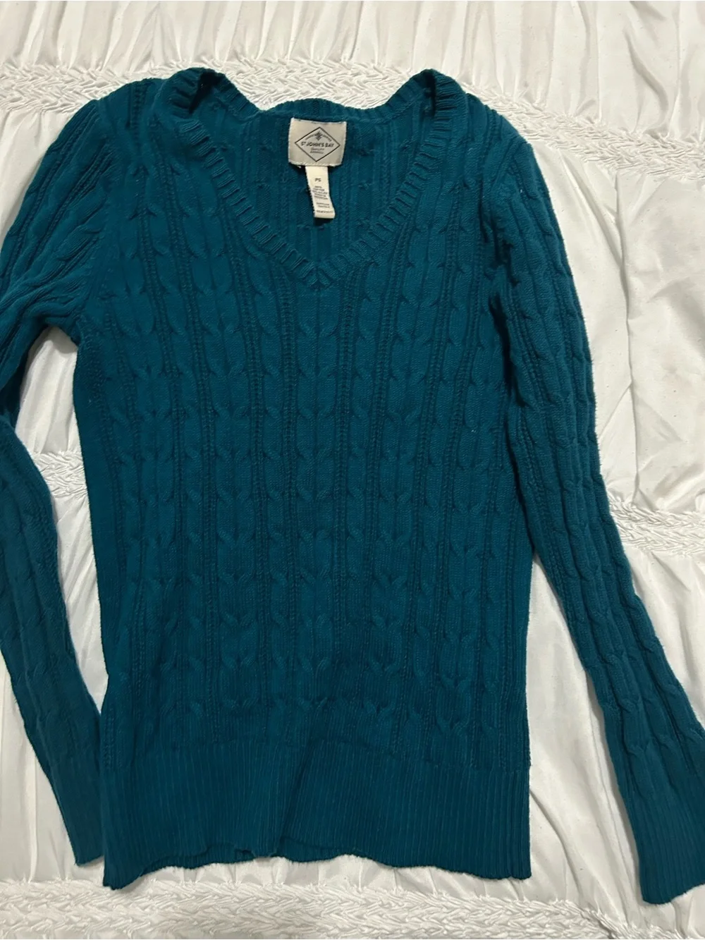 St. John's Bay Cable-Knit V-Neck Sweaters - Teal and Gray Marled
